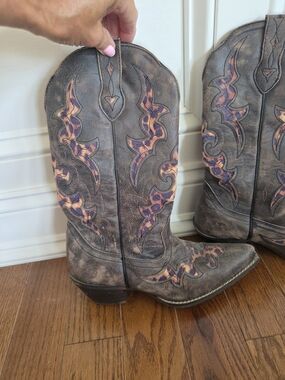 Laredo Aphrika Brown Leather Western Heeled Boots with Leopard print Inlay